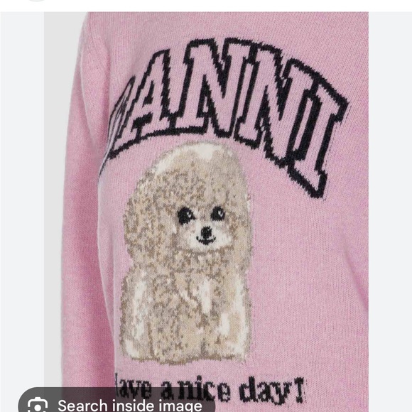 Ganni MED Pink Graphic Dog preppy Sweater NWT - Picture 15 of 16